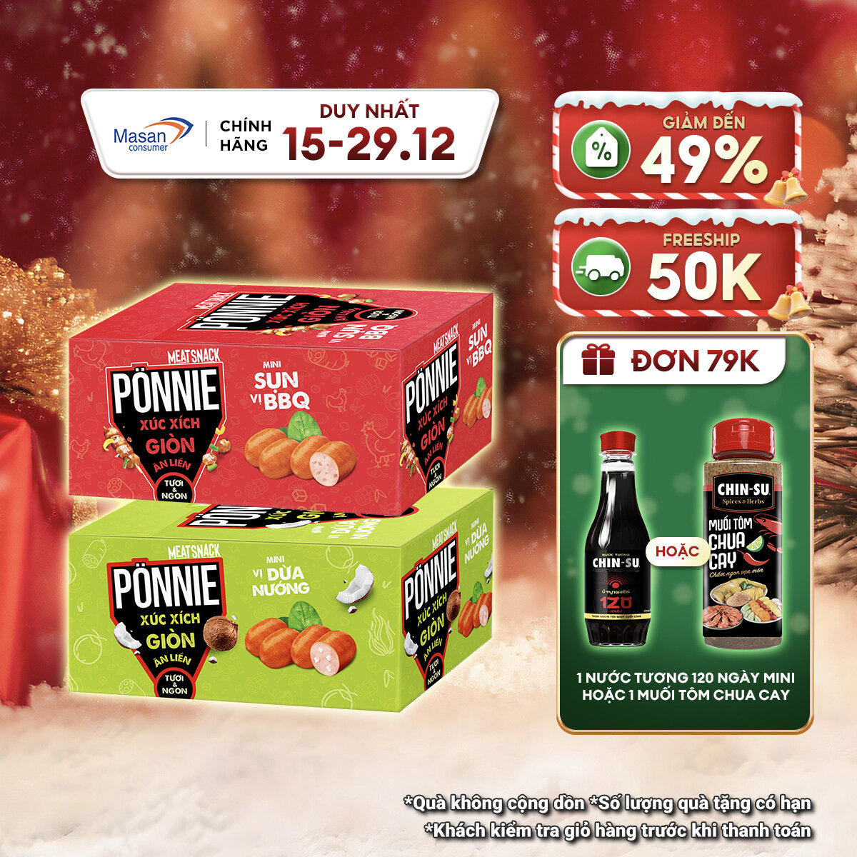   15.12-29.12 Voucher 18% CHO ĐƠN TỪ 199K  Chọn vị  Combo 2 Hộp Xúc Xích Ponnie Giòn Ăn Liền 20 Gói x 20g 