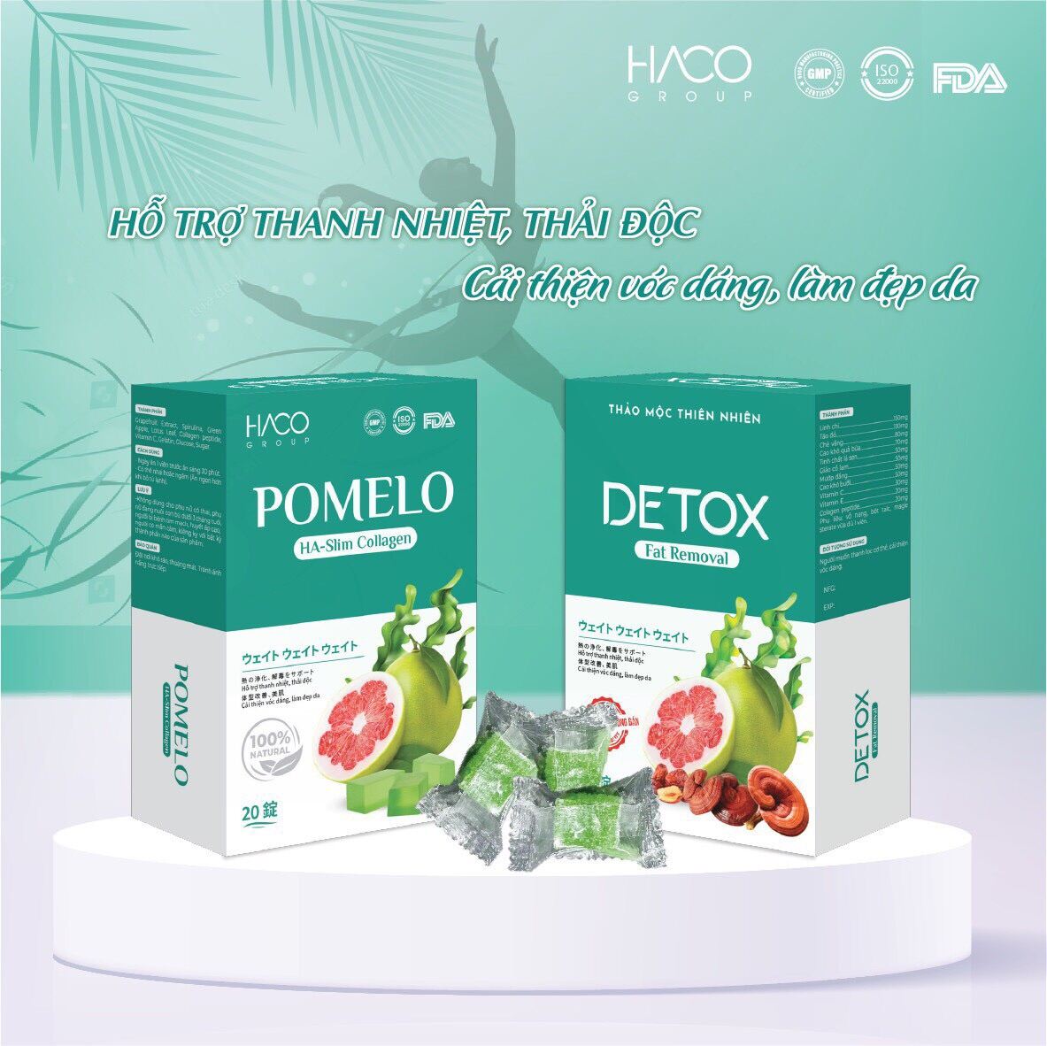 Kẹo Gôm Bưởi giảm cân Ha-Slim  mua 1 hộp gồm bưởi + tặng 1 hộp detox
