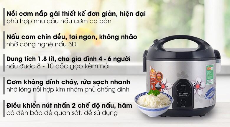 Nồi cơm điện nồi cơm nắp gài sharp 1.8l / 2.2 lít ks-r231stv