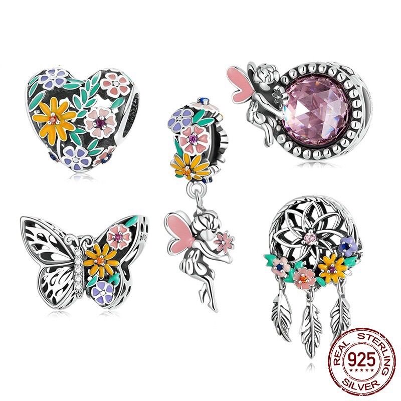 Charm hoa lá nhiều mẫu bạc s925 thuần khiết