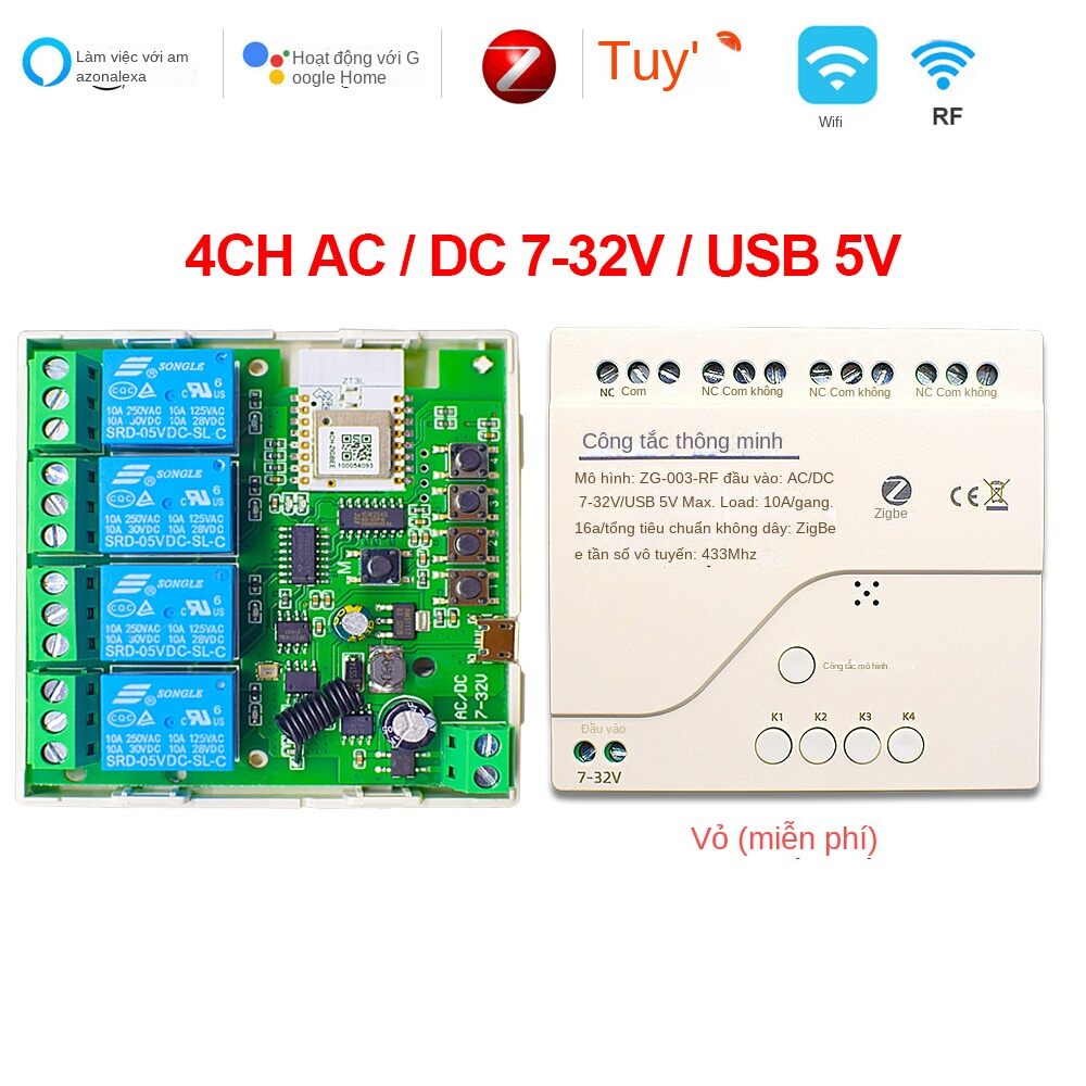 Zigbee relay smart home switch module app remote control wireless 1/2/4 channel 7-32v 85-250v relay work with zigbee gateway hub