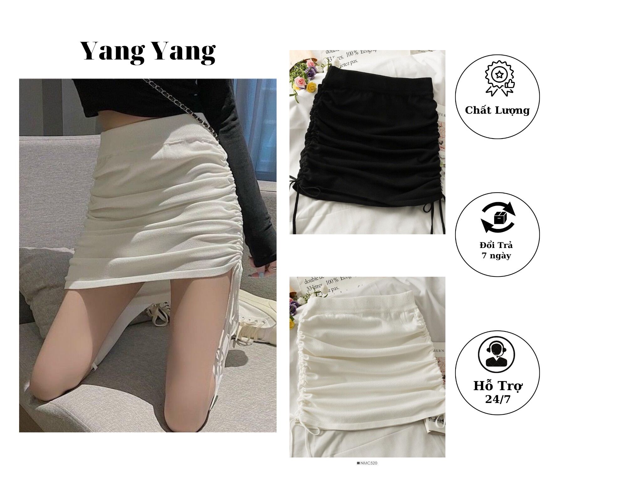 Chân váy nhún rút dây kèm quần trong liền