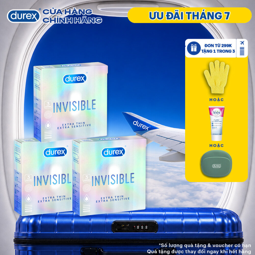 Bộ 3 hộp bao cao su Durex Invisible  Extra Thin Extra Sensitive siêu mỏng, size 52mm, 3 bao/hộp
