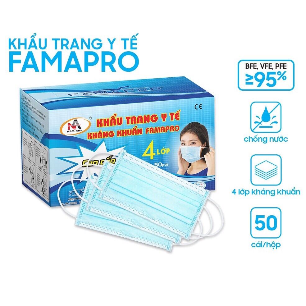 Sỉ 1 thùng 50 hộp khẩu trang y tế 4 lớp Famapro cô gái/ khẩu trang kháng khuẩn Nam Anh