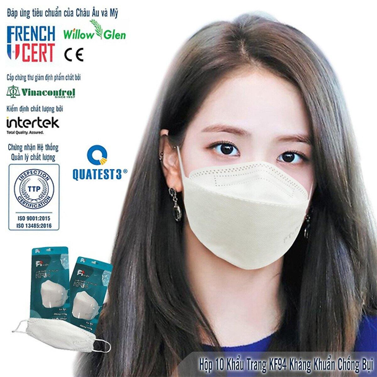 Combo 10 túi 100 cái khẩu trang kf94 pt mask. túi 10 cái kháng khuẩn 4 lớp cao cấp màu trắng