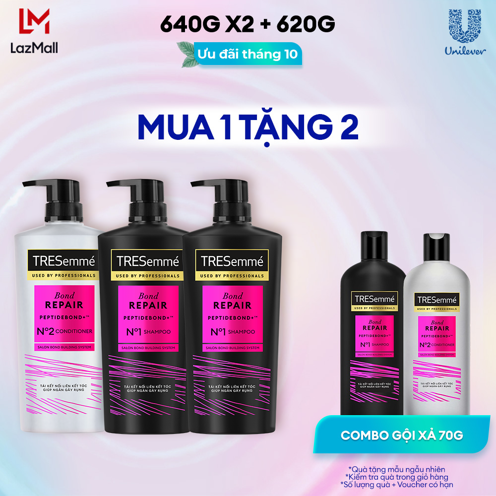 Combo 2 Dầu Gội Và 1 Dầu Xả TRESemmé Bond Repair Peptidebond Giúp Ngăn Gãy Rụng