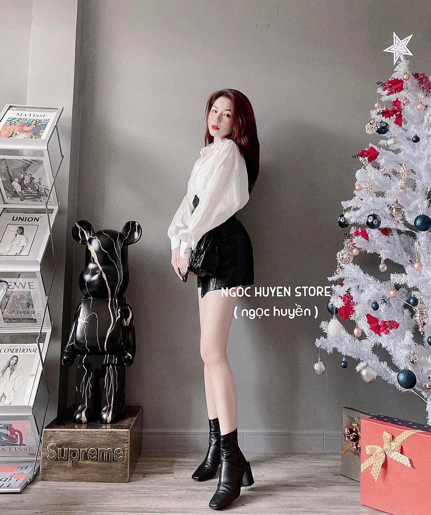 Chân Váy Da Đắp Chéo + Set Sơ Mi 2 Món