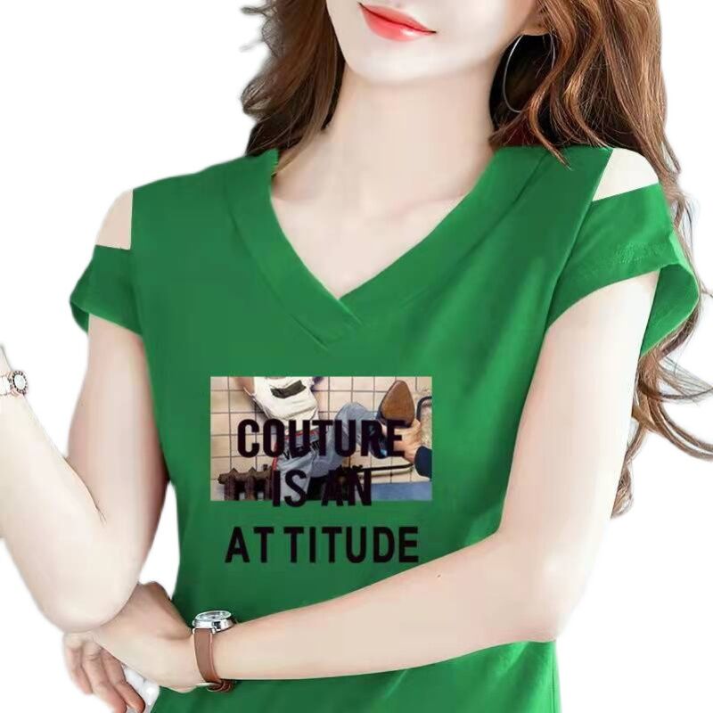 Áo Áo Thun Cổ Tròn Áo Thun Tay Ngắn Nữ Cỡ Lớn Ôm Dáng Tay Lỡ 2023 Dễ Phối Cổ Tim Cotton Mẫu Mới V Mùa Hè