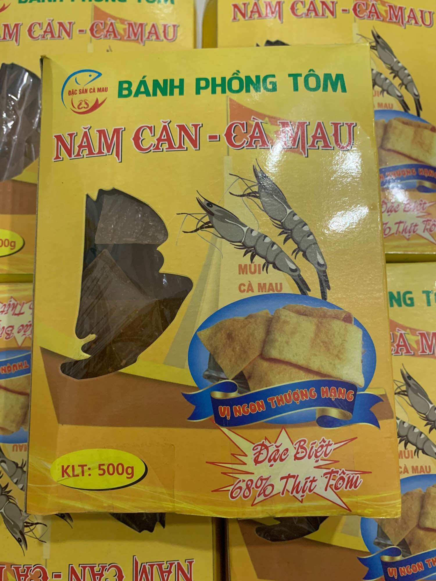 Bánh phồng tôm năm căn - cà mau hộp vàng 500g