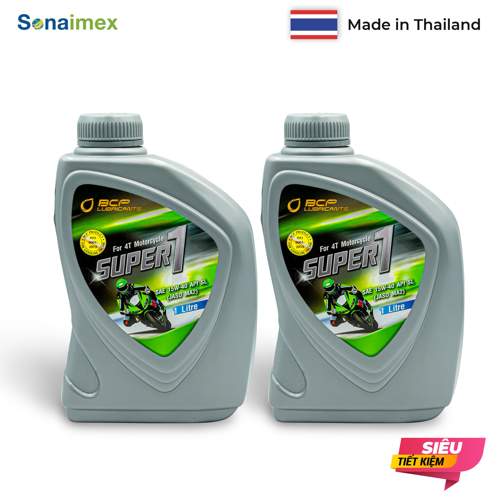 [COMBO TIẾT KIỆM] Combo 2 Chai nhớt xe máy BCP Thái Lan 1 Lít SUPER 1 SAE 15W40, API SL, JASO MA2 dành cho xe số 4 thì - Dầu nhớt nhập khẩu Thái Lan 100%
