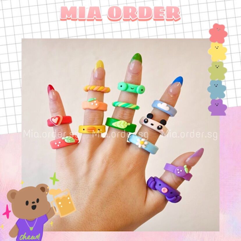 Nhẫn đất sét POLYMER CLAY handmade nhiều màu sắc mùa hè