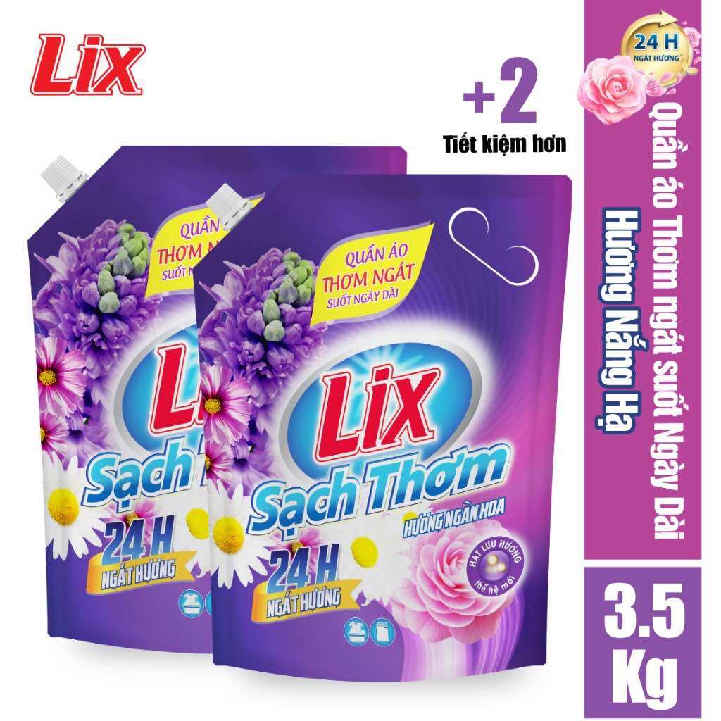 COMBO 2 túi nước giặt LIX Sạch Thơm hương ngàn hoa (2 túi x 3.5kg) N7403