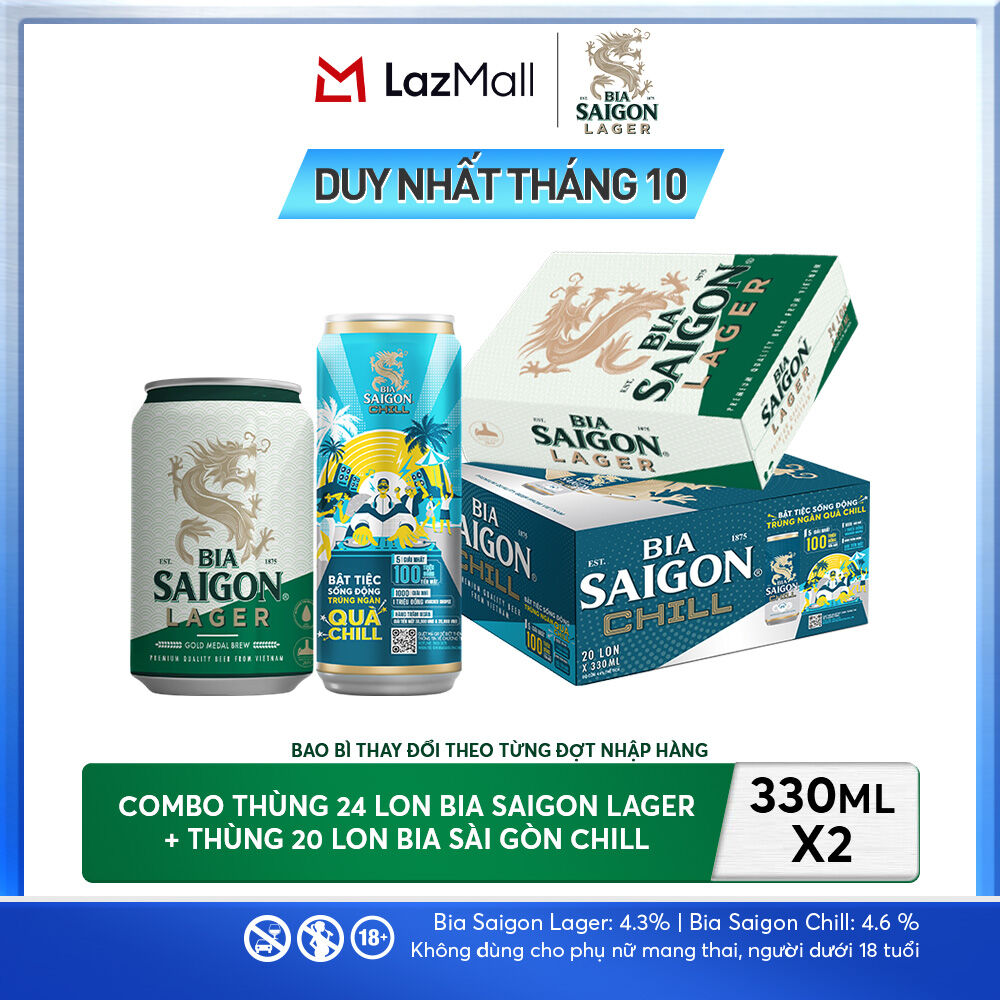 Nồng Độ Cồn 4.3% - Combo 1 Bia Saigon Lager 330ml + Nồng Độ Cồn 4.6% - 1 Bia Sài Gòn Chill 20 Lon 330ml