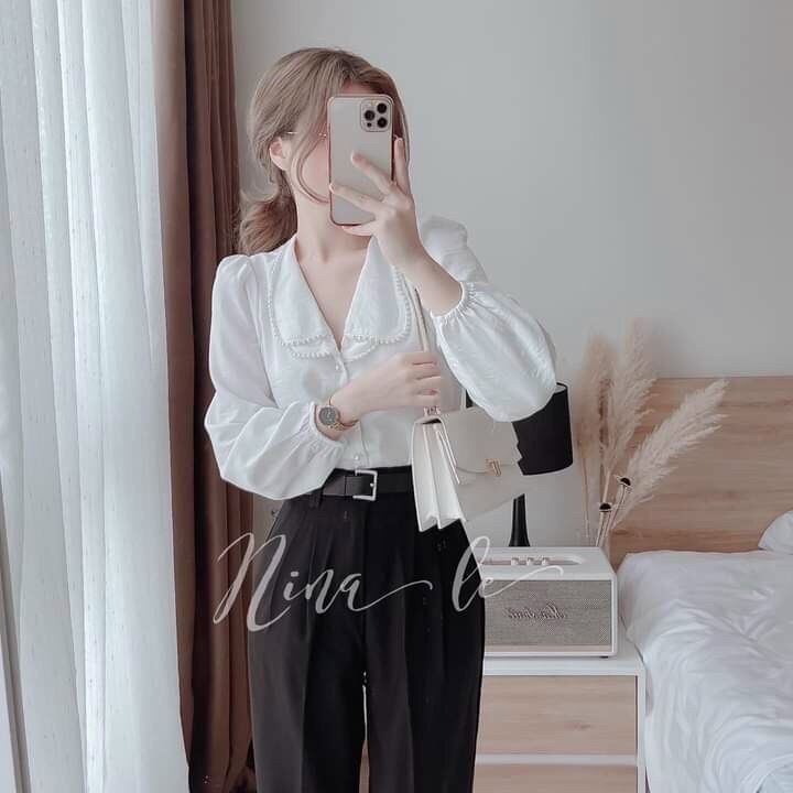 Áo sơ mi lụa tằm chạy dây ngọc