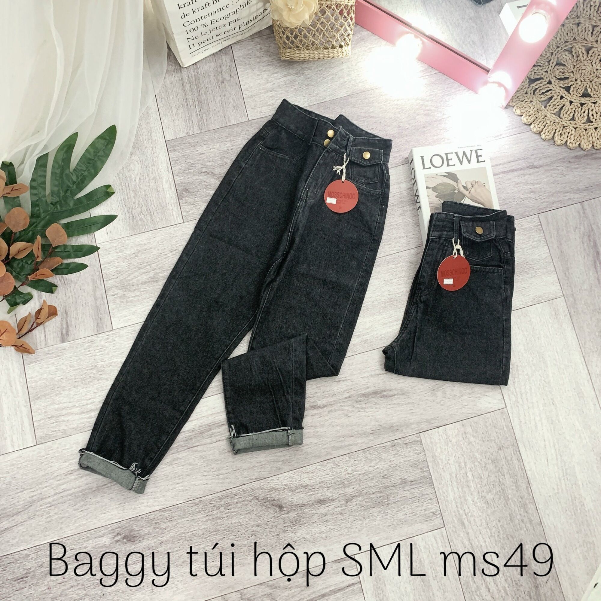 BAGGY JEANS LƯNG CAO 2 NÚT TÚI NẮP💕