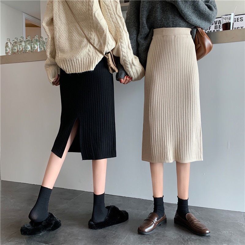 Chân váy len đũa xẻ sau dài 70cm chất dày QC - Lumii