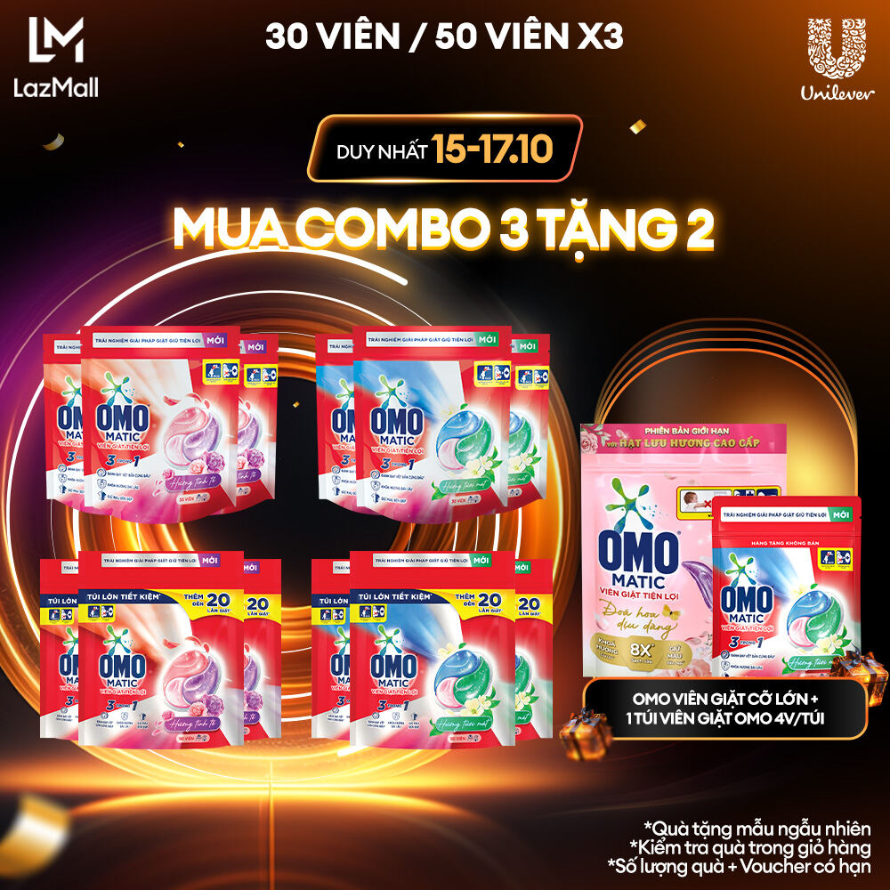 Combo túi viên giặt tiện lợi OMO 3 trong 1 Hương Tinh Tế/Tươi Mát 30-50 viên/túi