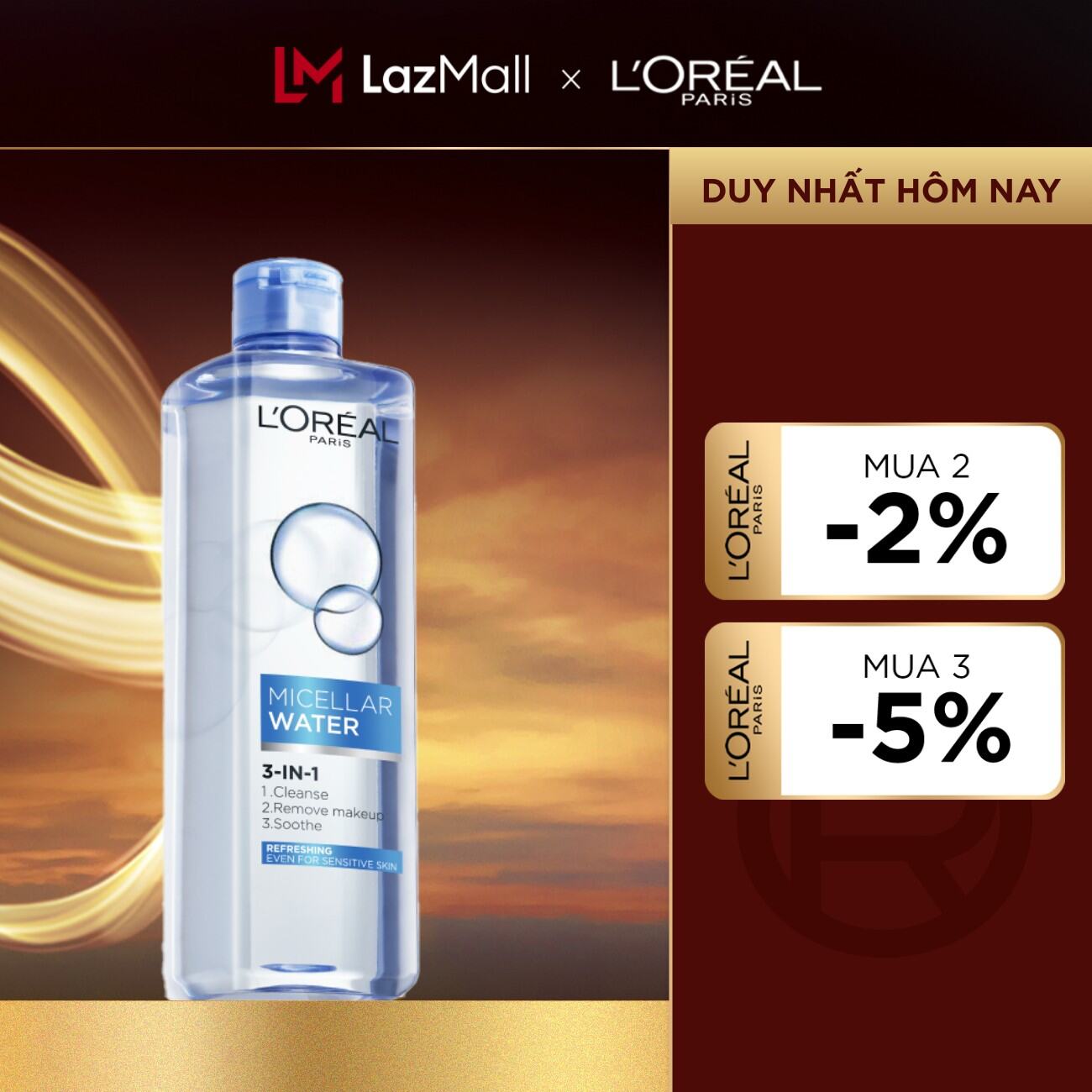 Nước tẩy trang tươi mát LOreal Paris Micellar Water 400ml (xanh dương nhạt)