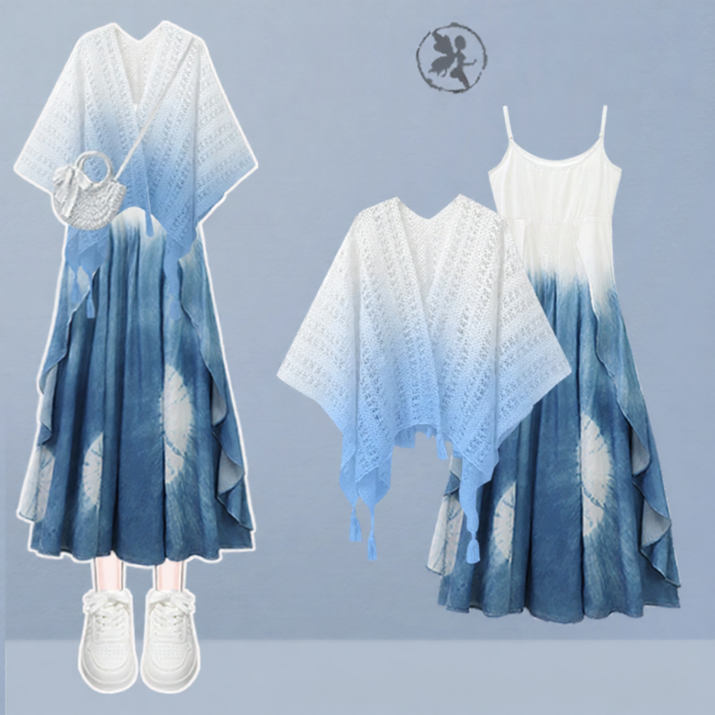 Bộ Đầm Quàng Lụa Dye Gradient và Đầm Camisole