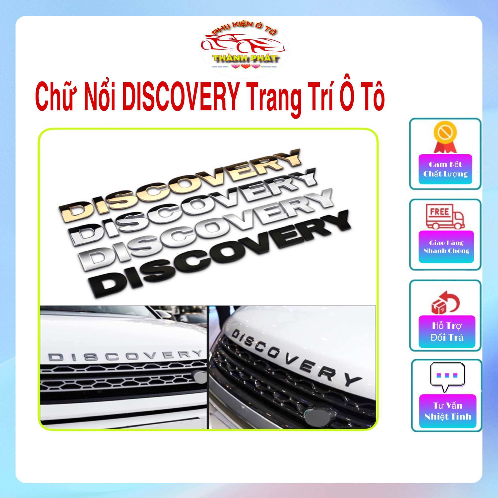 Tem Discovery chữ nổi Discovery trang trí ô tô xe hơi mạ crom sang trọng