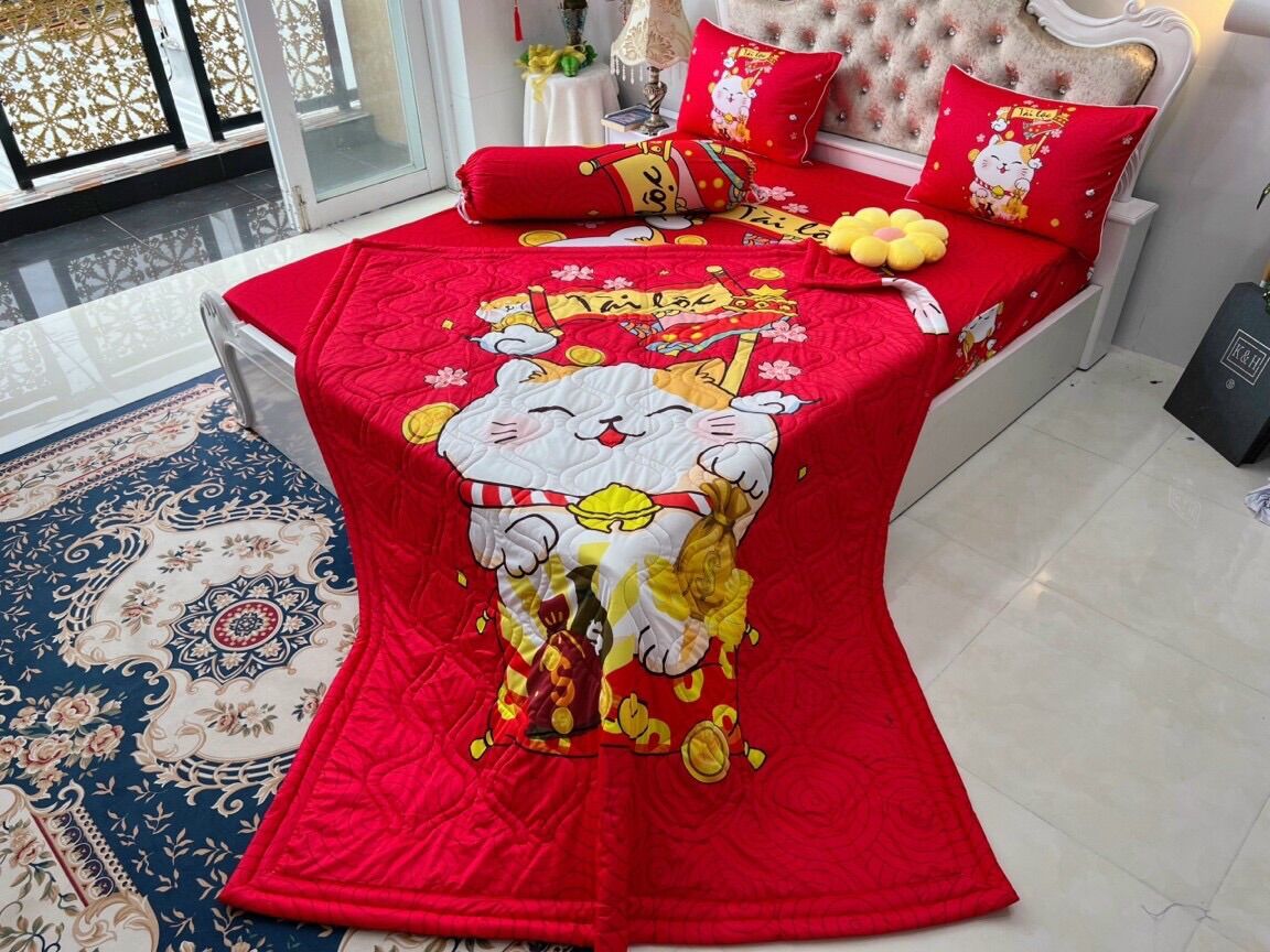 Bộ 5 chăn dra/ga áo gối THUN LẠNH Ý 5D