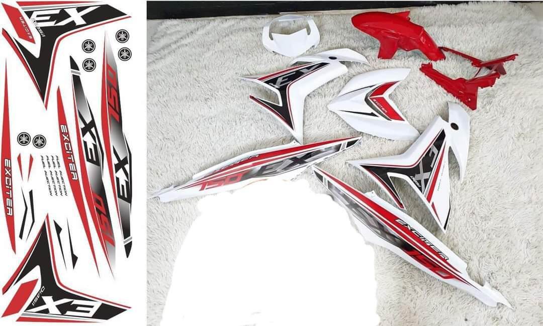 tem rời exciter 150 trắng phối đỏ, tặng kèm set logo, decal chất lượng tốt , tem 3 lớp không bay màu