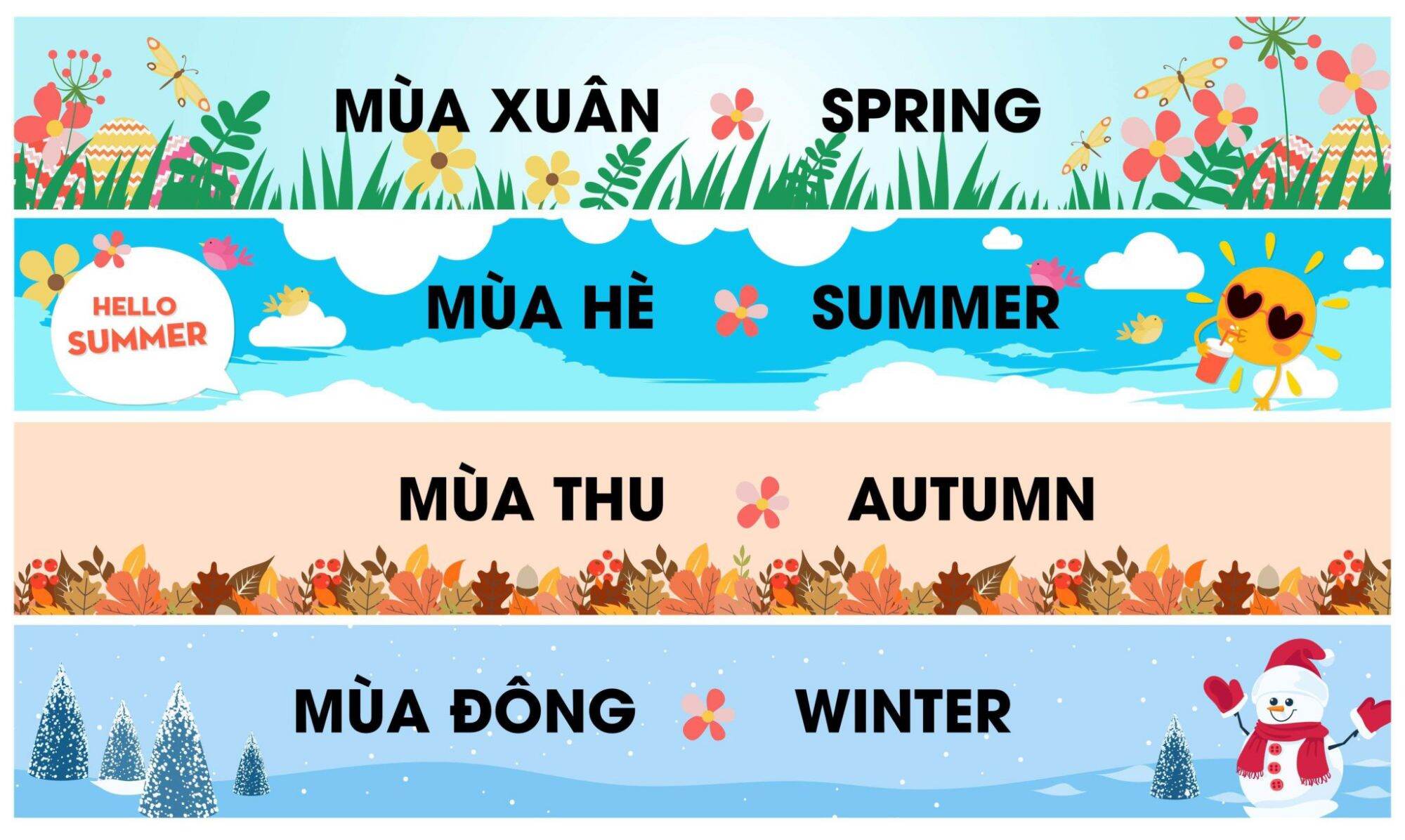 Set 04 bậc decal trang trí cầu thang các mùa 04 bậc