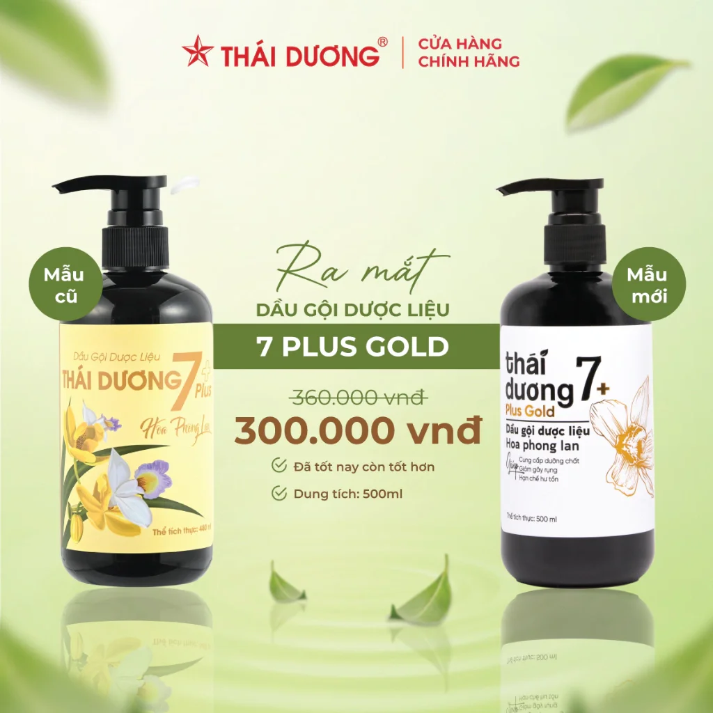 Dầu Gội Đầu Thảo Dược Thiên Nhiên Thái Dương 7 + Plus Sao Thái Dương, Chai 480ml dưỡng tóc phục hồi hư tổn, chống rụng tóc và ngăn ngừa gàu, sạch da đầu không gây bết tóc, AT Boutique Cute