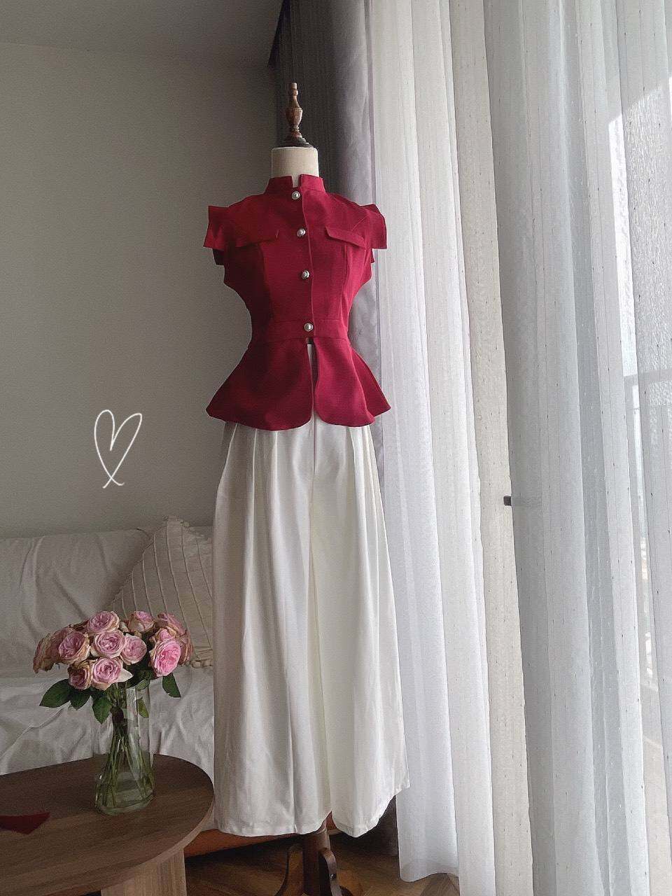 SÉT ÁO PEPLUM ĐỎ KÈM QUẦN SUÔNG TRẮNG