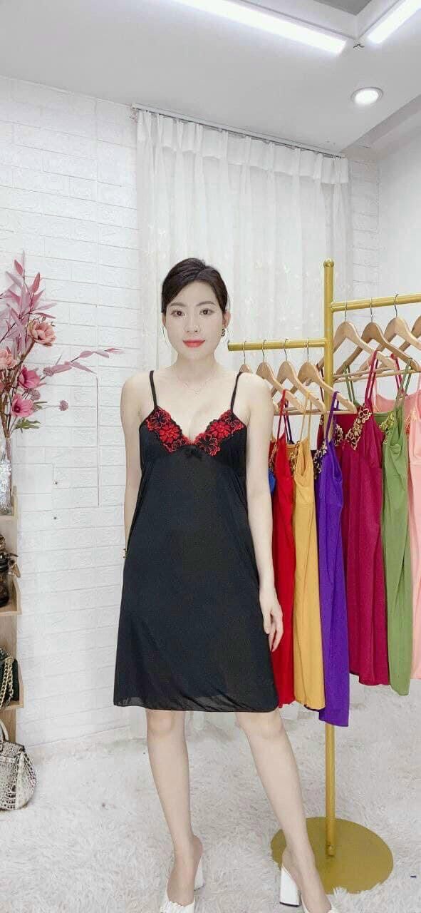 Đầm ngủ thun lạnh 2 dây phối ren hoa