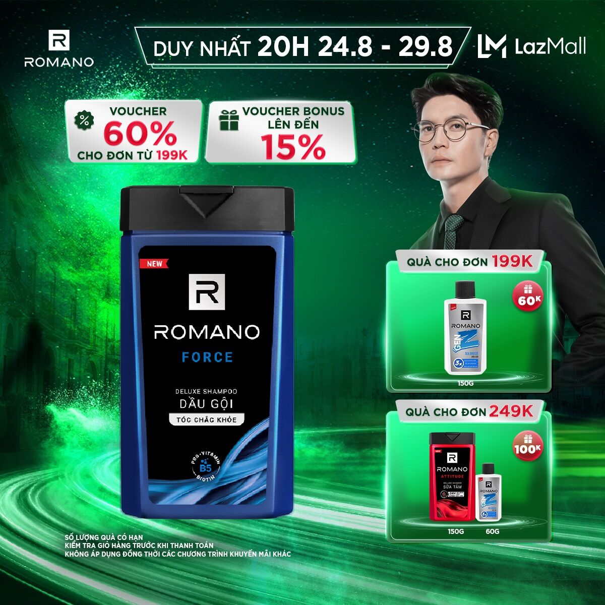 Dầu gội sạch gàu Romano Force loại bỏ & ngăn gàu trở lại 180g