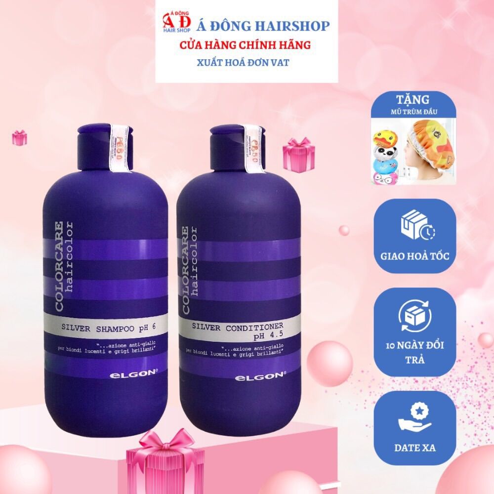 [+Tặng mũ trùm] Bộ dầu gội xả khử vàng Elgon Silver Color Care cho tóc trắng bạch kim 300mlx2