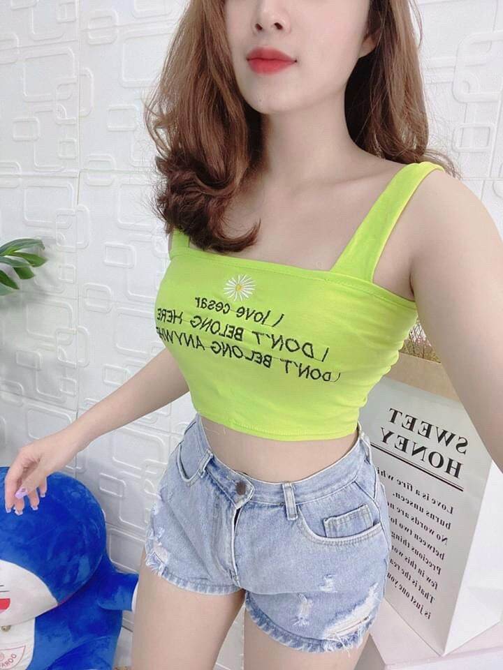 Áo thun hai dây vai to áo thun croptop áo thun thêu hoa cúc form dưới 45kg