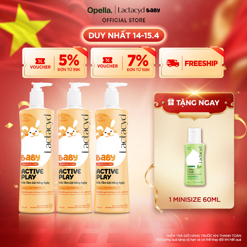 Bộ 3 chai Sữa Tắm Gội Trẻ Em Lactacyd Baby Active Play,Giúp Đề Kháng Da Và Bảo Vệ Bé Khỏi Vi Khuẩn 500ml/chai