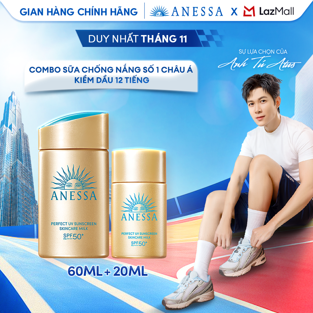 Combo Sữa chống nắng dưỡng da kiềm dầu bảo vệ hoàn hảo Anessa Gold Milk SPF50+ PA++++ 60ml + 20ml