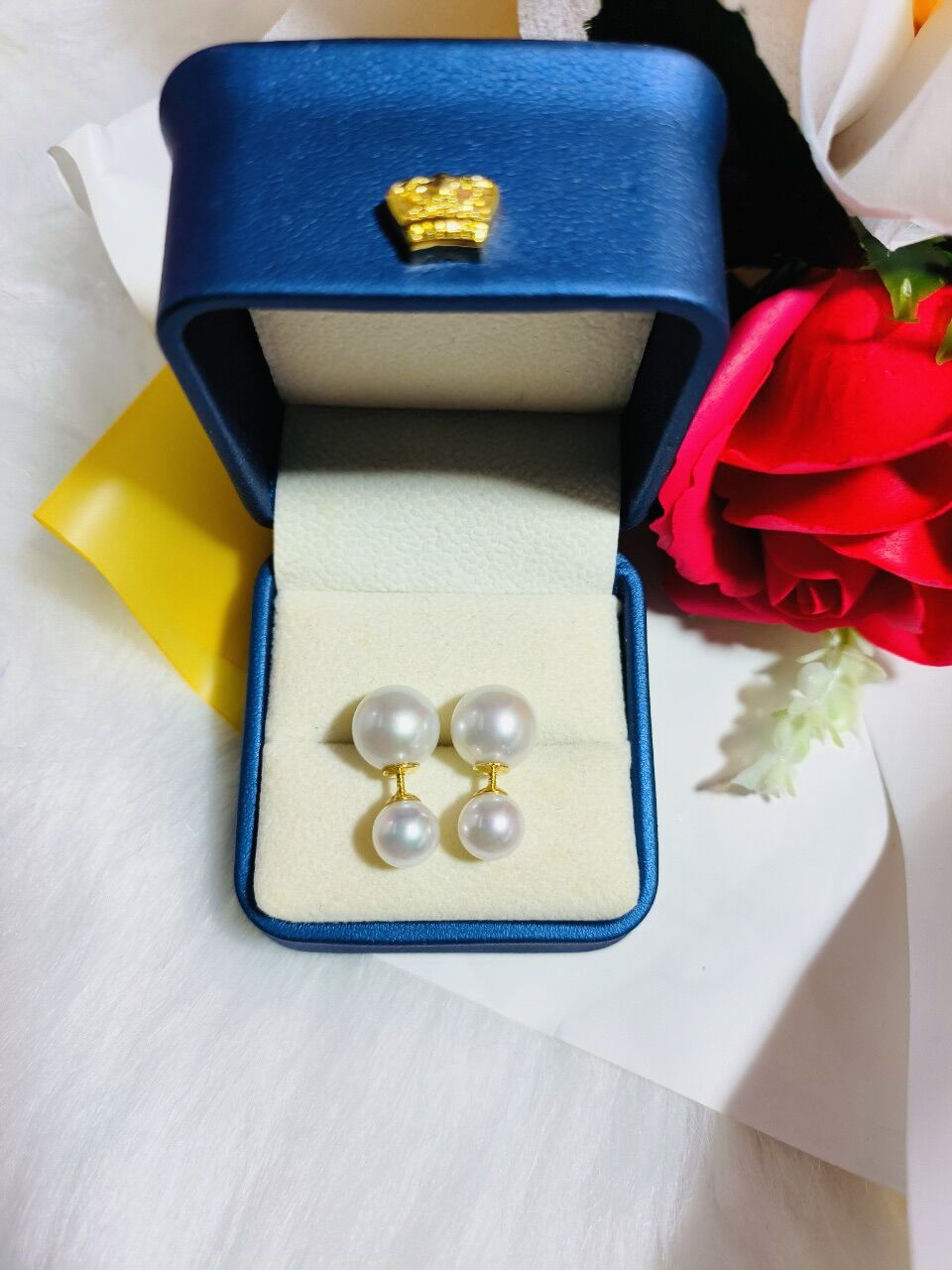 Bông tai kiểu 4 viên tròn xoe kết hợp gold 18k