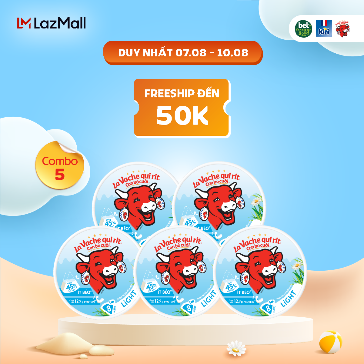 Combo 5 Phô Mai Con Bò Cười 8 miếng Light120g (ít béo)