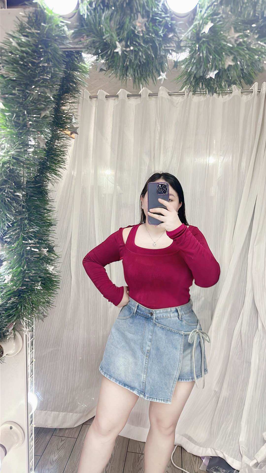 Áo nhũ trễ vai phối cổ 3 lỗ bigsize có kèm tag đính đá
