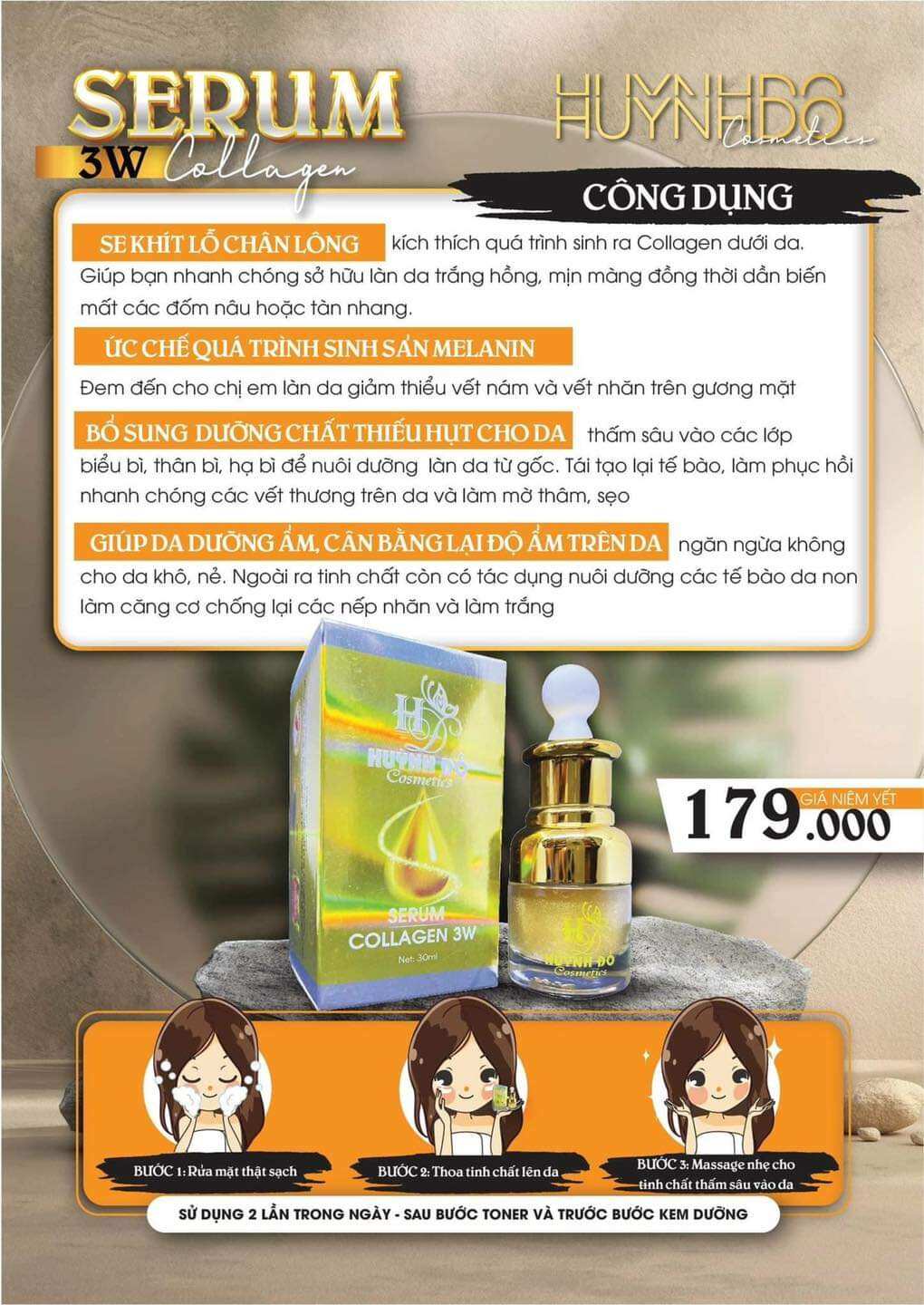 Serum collagen 3w HUỲNH ĐỖ sỉ 3 sp 405k