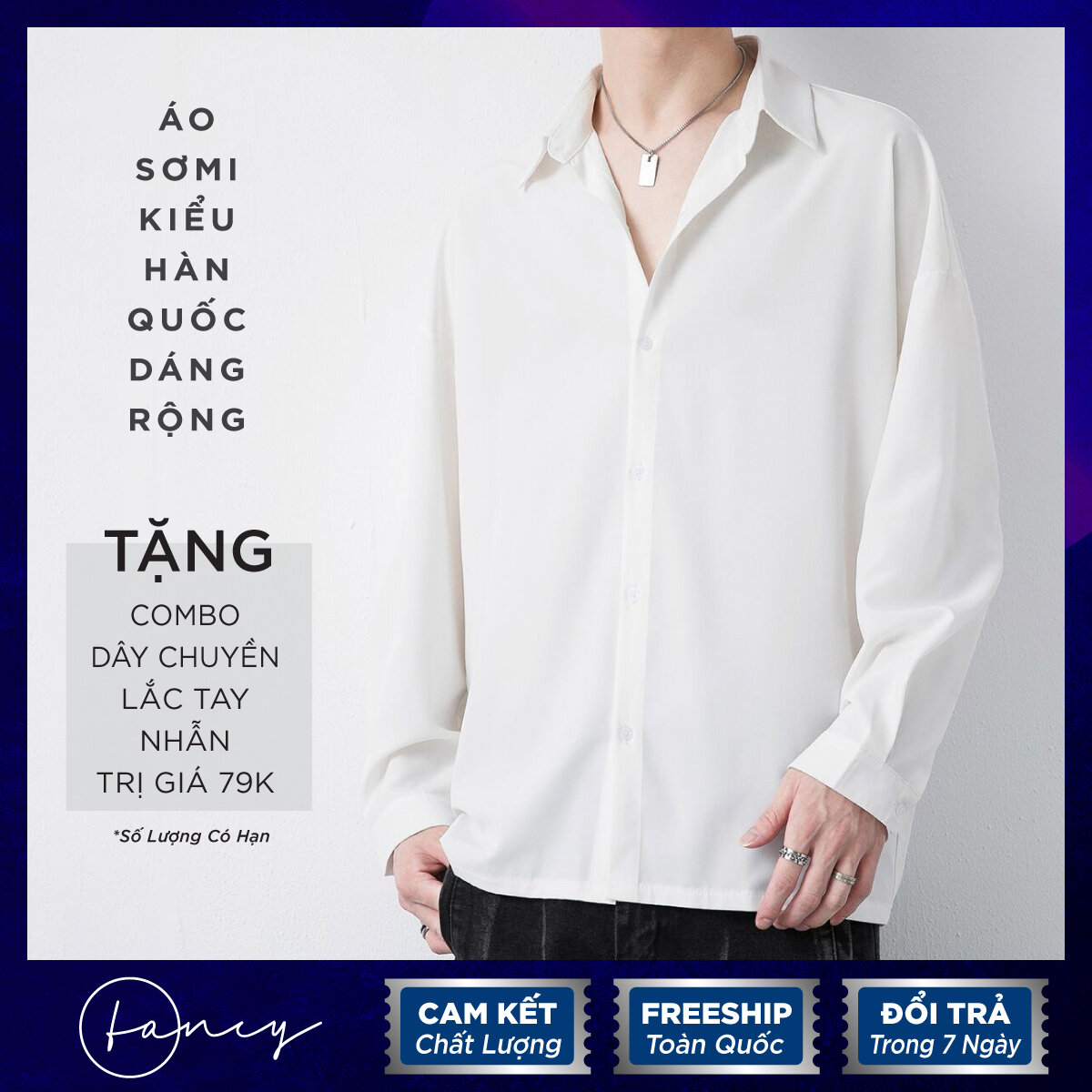 Áo sơ mi hàn quốc dáng rộng. Áo sơ mi nam kiểu đẹp tay dài lụa cotton cao cấp | Fancy