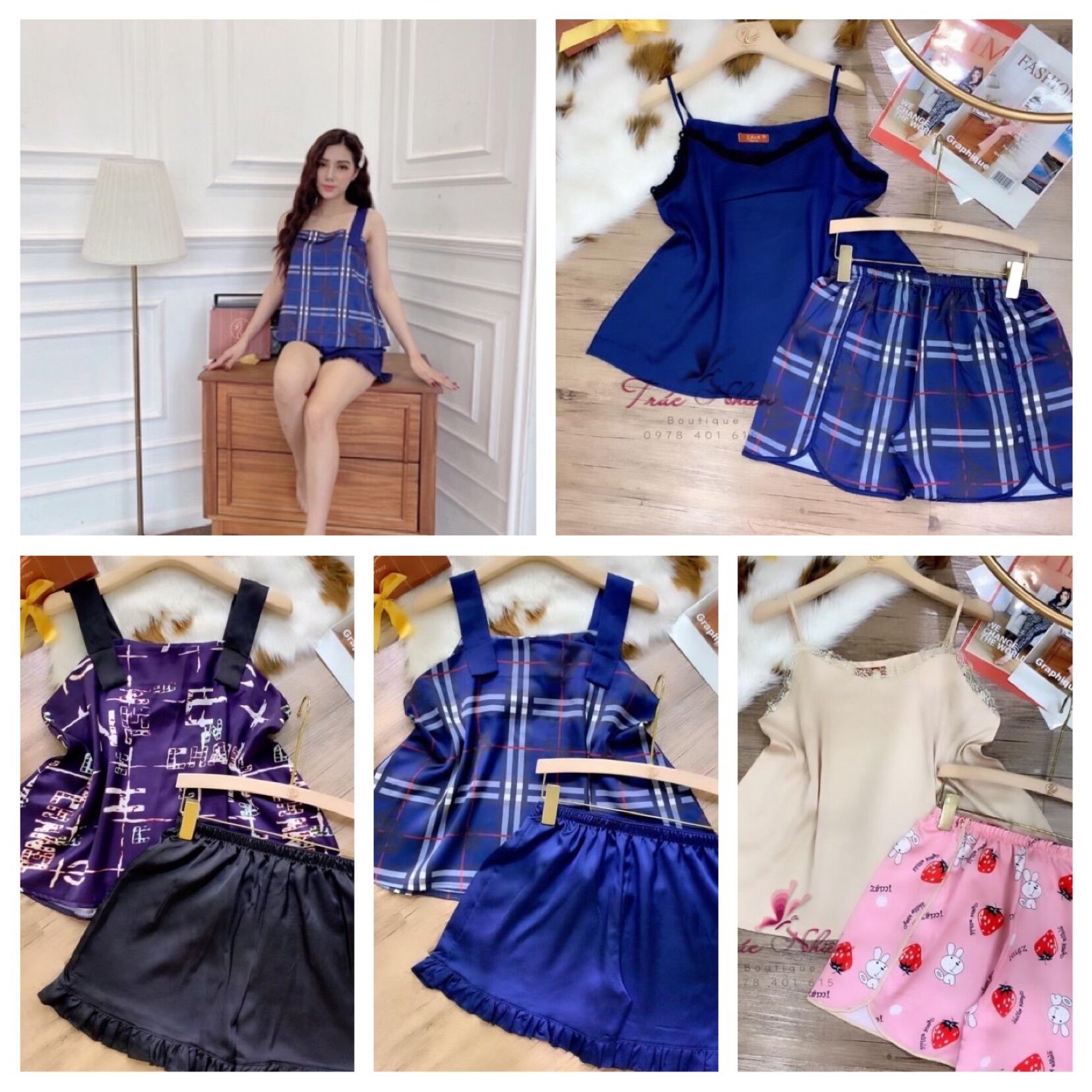 Bộ satin đùi 2 dây mặc nhà siêu mát