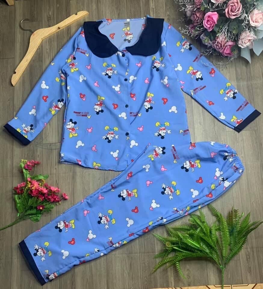 (HCM). BỘ PIJAMA LỤA TIỂU THƯ DÀI TAY CHO NỮ FREESIZE DƯỚI 60KG