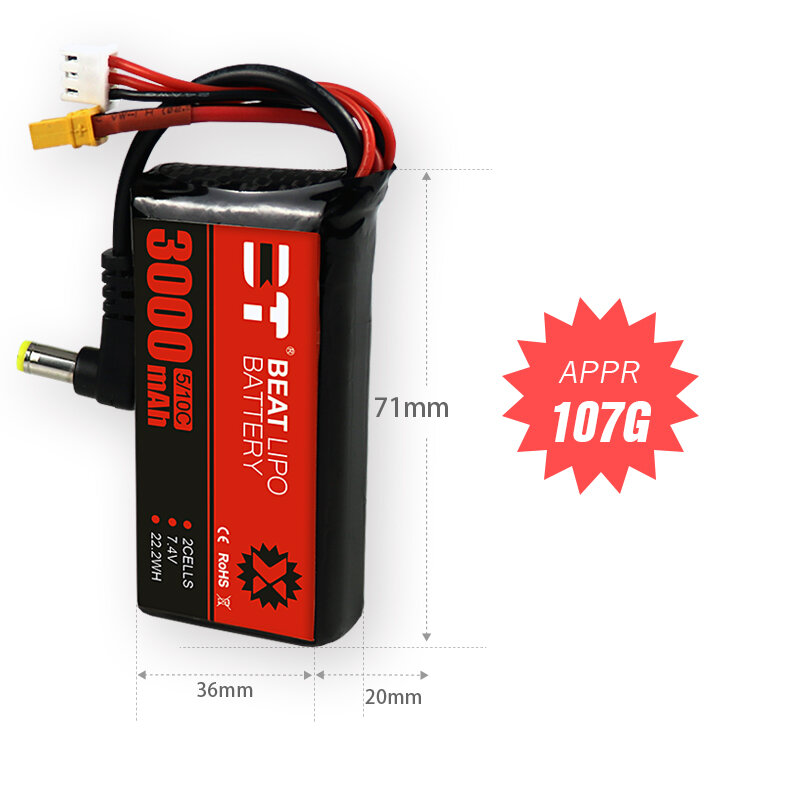 Pin BT LIPO Cho Kính FPV 3000mAh 5000mah 2S 7.4V 5/10C Phụ Kiện Đồ Chơi Mô Hình Pin Pin Pin