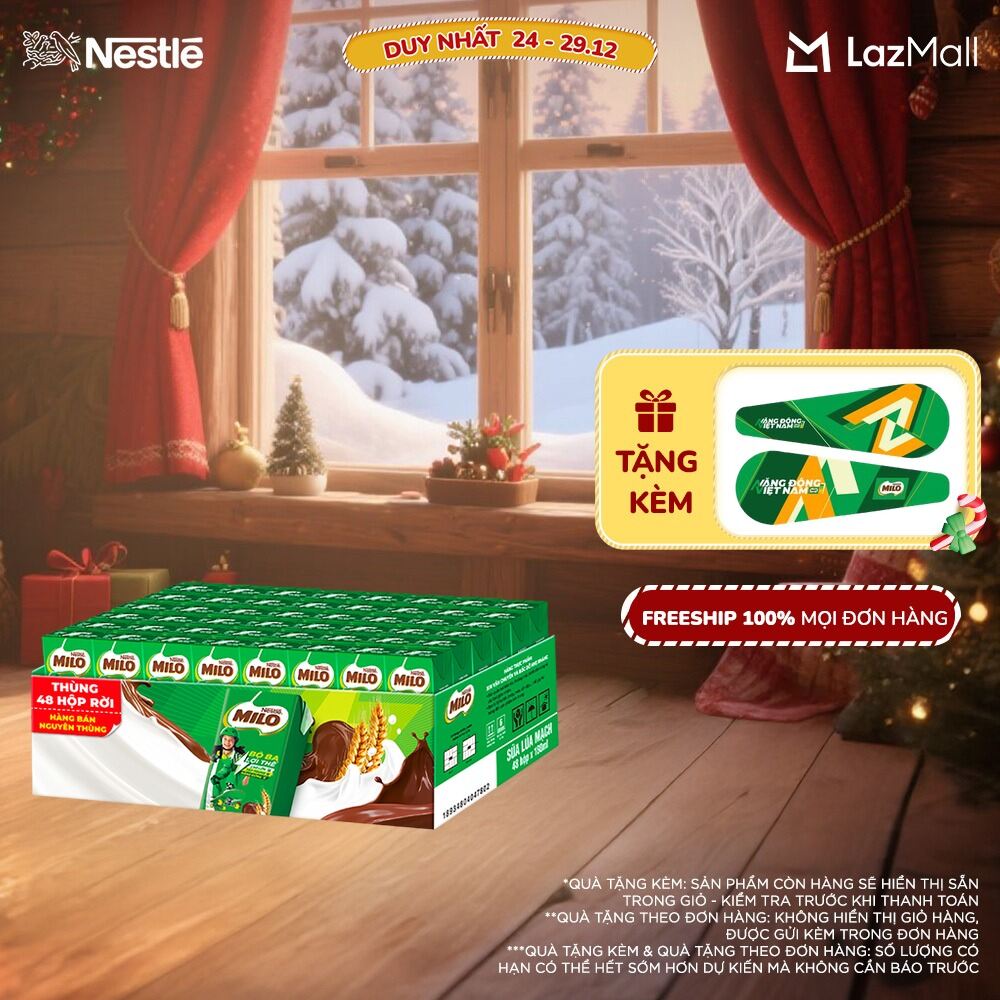   ƯU ĐÃI THÁNG 12  FREESHIP TOÀN QUỐC  Thùng 48 Hộp Sữa lúa mạch không màng co Nestlé® MILO® 180ml 