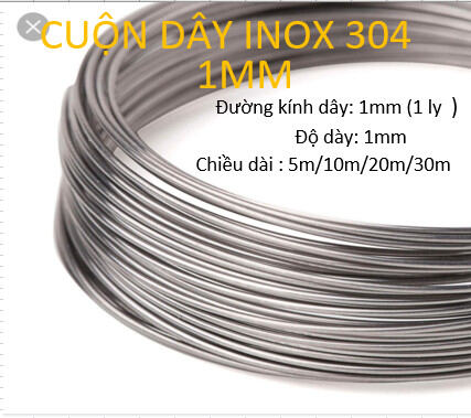 Cuộn dây inox 304 phi 1/1 ly , độ dày 1 ly, cuộn dài 5m/10m/20m/30m.