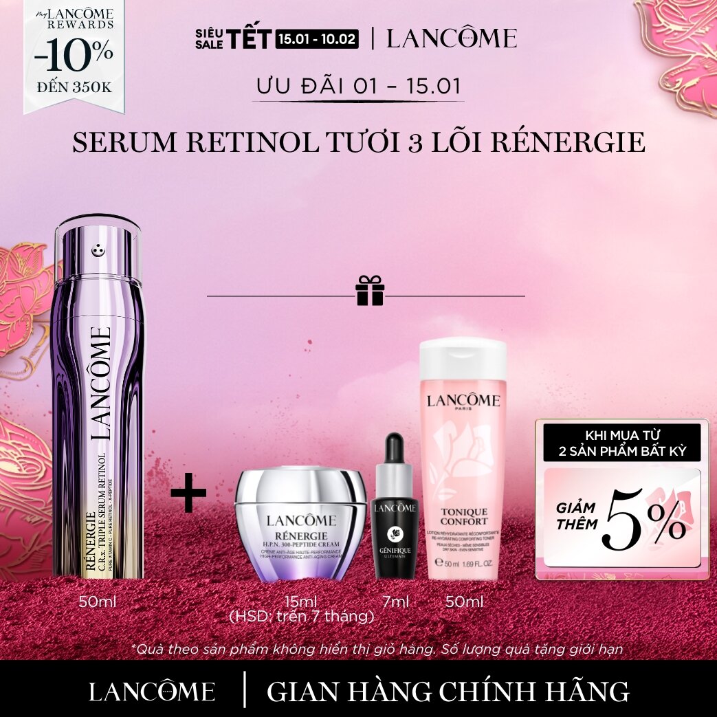   CHỈ 1-15 1 - Voucher 10% - TỐI ĐA 350K  SERUM RETINOL TƯƠI 3 LÕI RÉNERGIE LANCOME - GIÚP TÁI TẠO DA NHANH GẤP 2 LẦN VỚI RETINOL THÔNG THƯỜNG 50ML 