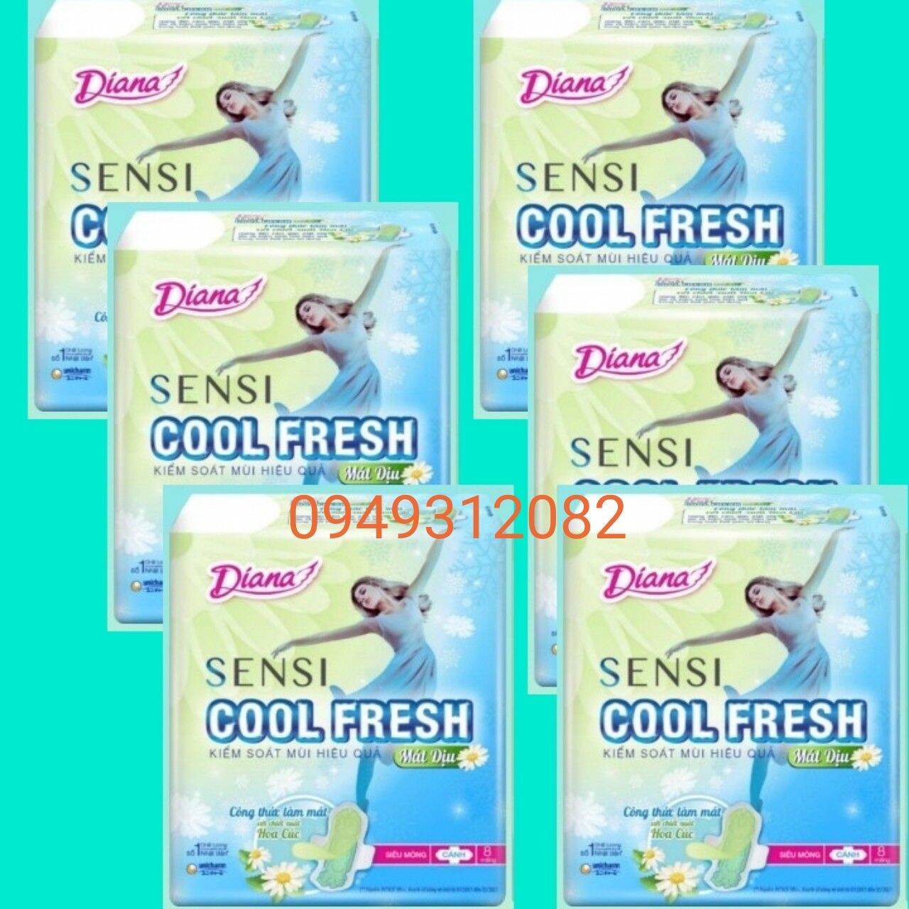Combo 6 gói Bvs Diana Sensi cool Hoa cúc mát dịu mỏng cánh