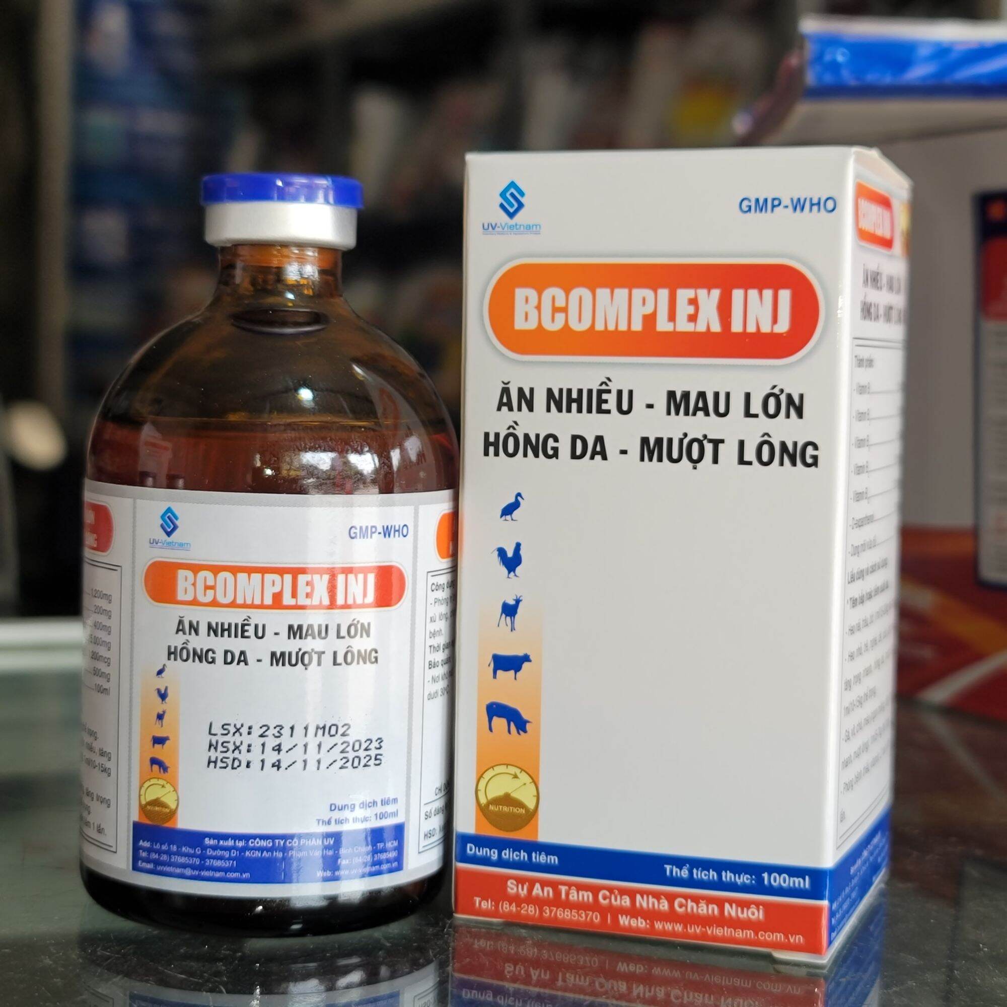 Chai Bcomplex inj Uv bổ sung vitamin giúp bồi bổ, ăn nhiều, mau lớn, hồng da, mượt lông ở thú cưng