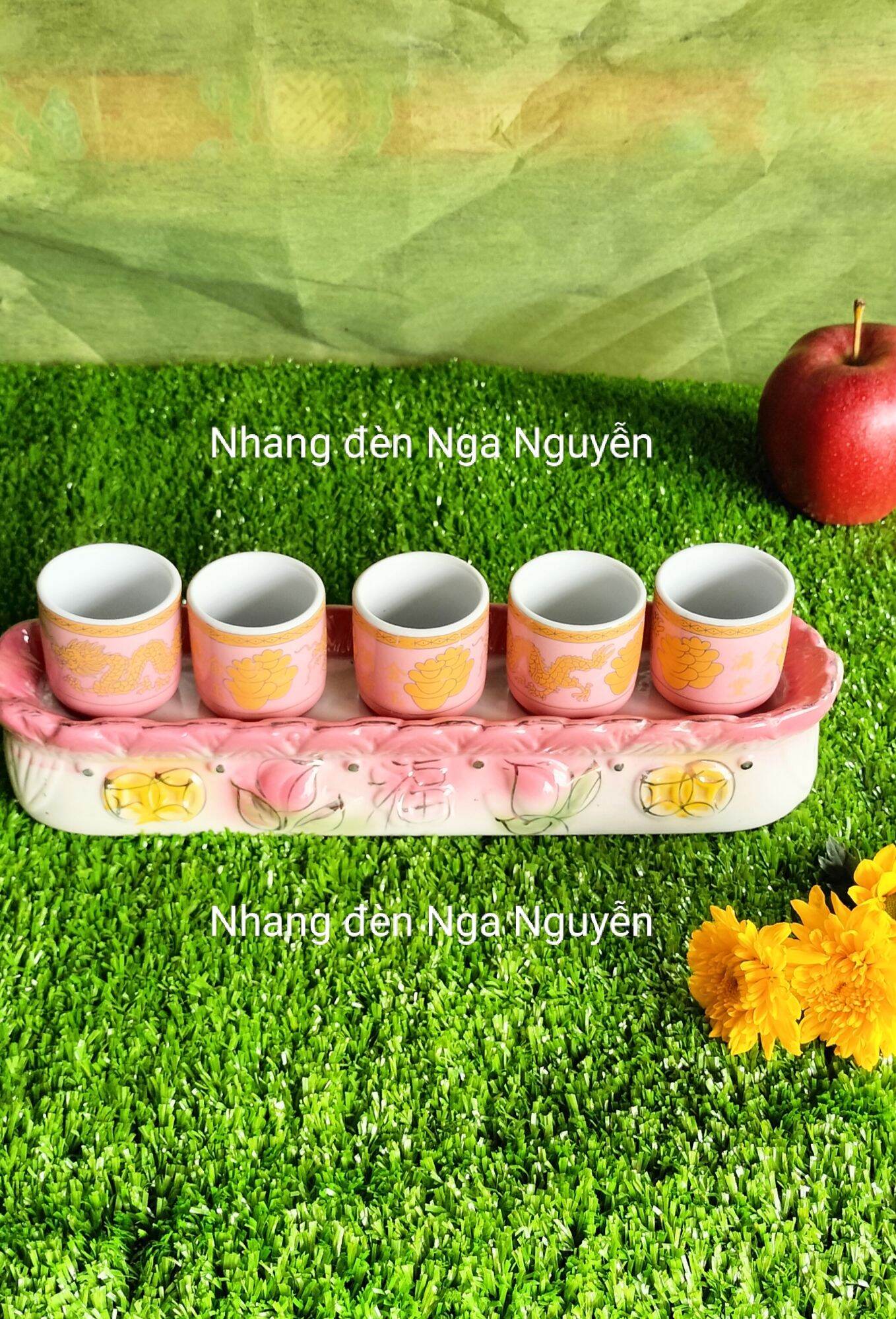 Bộ 3 ly,5 ly thờ cúng hồng đào