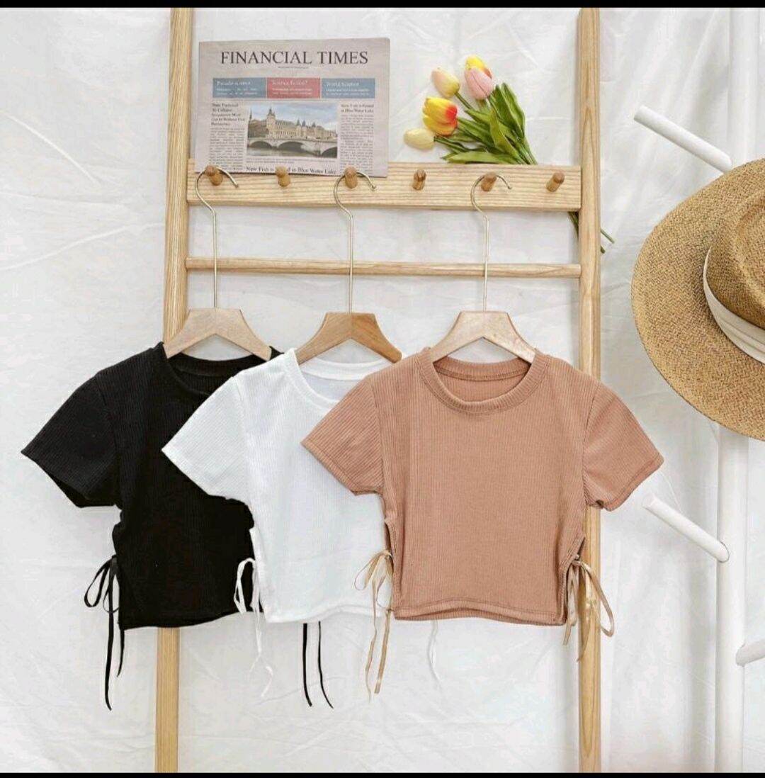 Áo kiểu croptop cột dây eo xẻ 2 bên